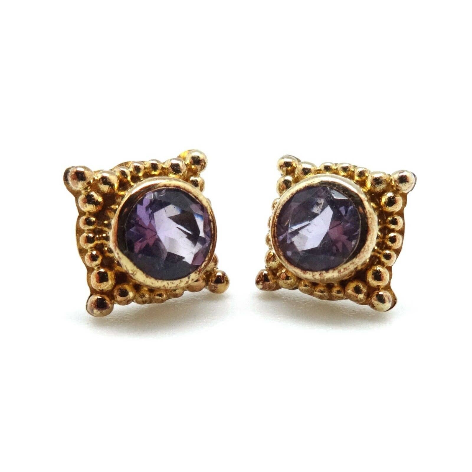 Michou Amethyst February Birthstone Gold Vermeil Stud Post Earrings 5/16